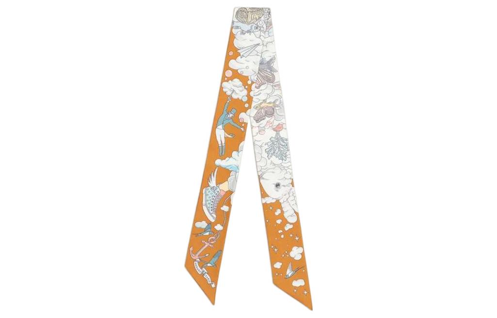 (Women) HERMES Twilly Silk Scarf  Yellow My Mysterious World Collection H063900S 23