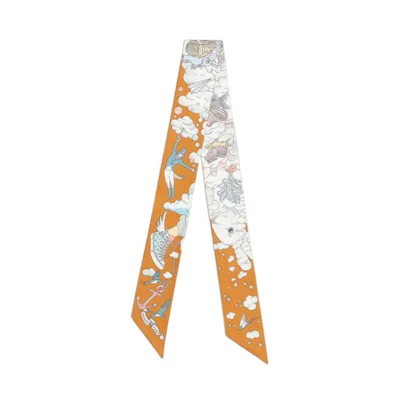 (Women) HERMES Twilly Silk Scarf Yellow My Mysterious World Collection H063900S 23
