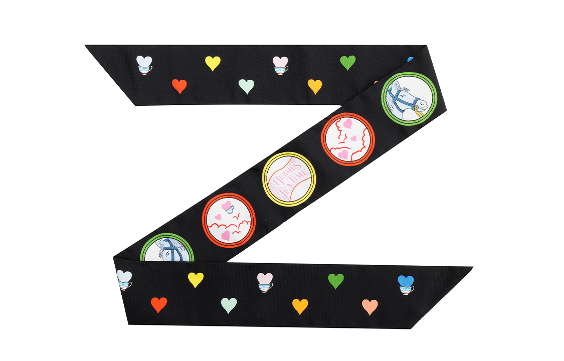 (Women) HERMES Twilly Silk Scarf Black "Afternoon Tea Time" Edition. H063782S-22 圖 3