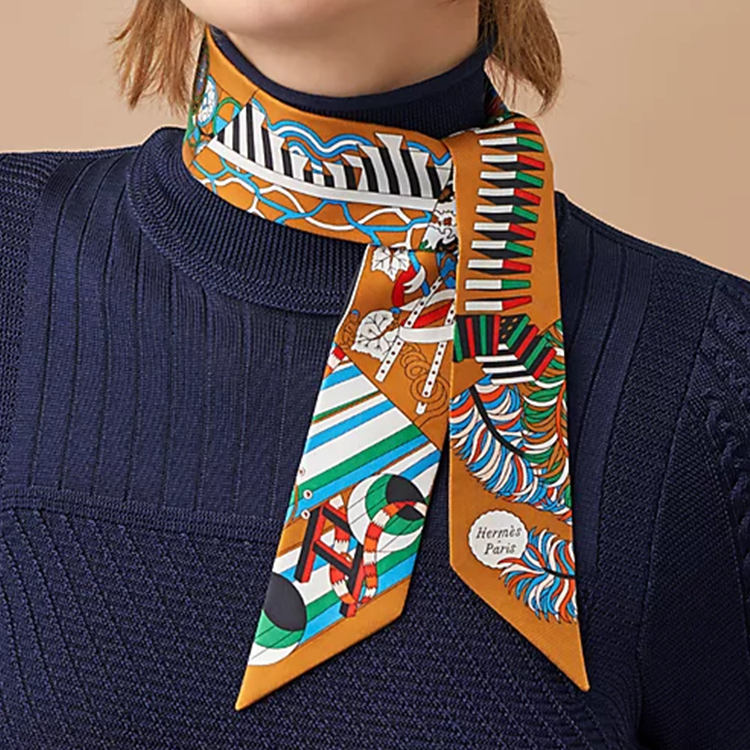 (Women) HERMES Twilly Silk Scarf Caramel/Yellow "From Umbrella to Duel" Edition. H063464S-18 圖 3