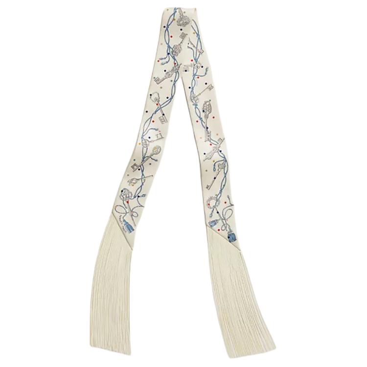 (Women) HERMES Twilly Silk Scarf Cream/Pearl Gray Accessory H853871S 15
