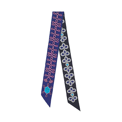 (Women) HERMES Twilly Silk Scarf for Women - Blue and Black H063698S-03