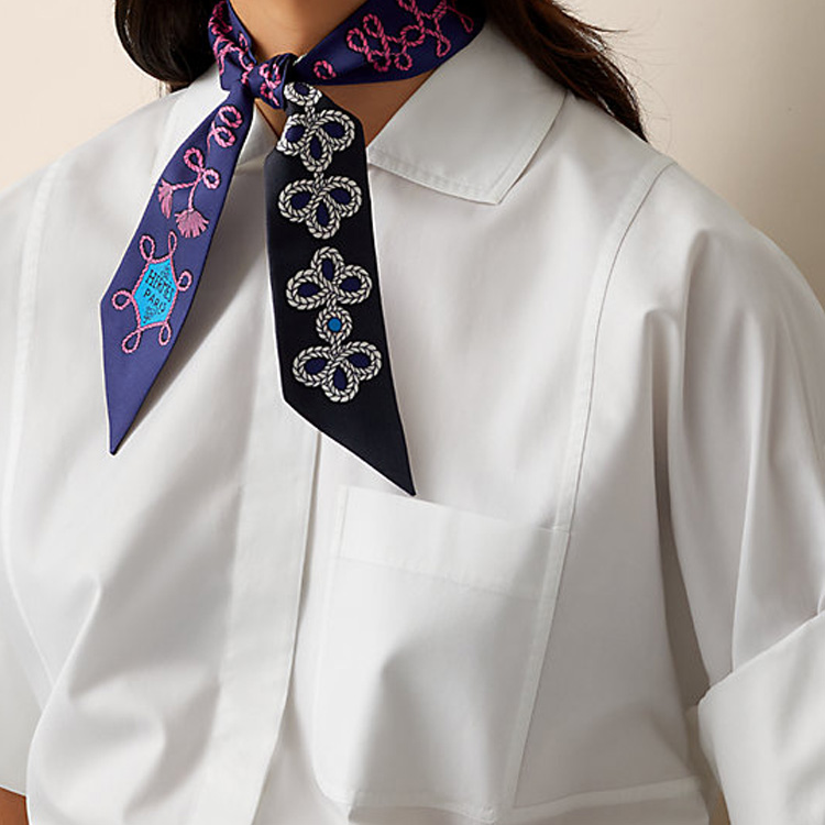 (Women) HERMES Twilly Silk Scarf for Women - Blue and Black H063698S-03 圖 3