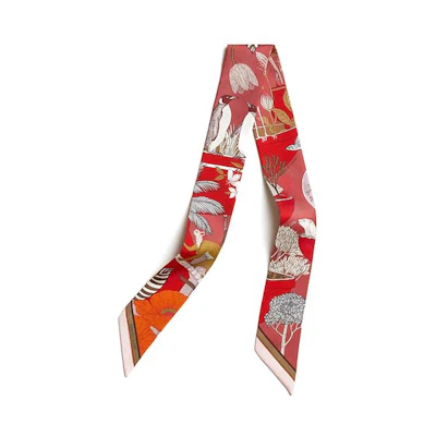 (Women) HERMES Twilly Silk Scarf for Women - Exotic Garden in Red H064094Sv07