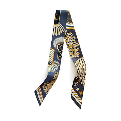 (Women) HERMES Twilly Silk Scarf for Women - Navy Blue Elegant Epaulette Design. H063983S-06