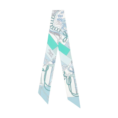 (Women) HERMES Twilly Silk Scarf for Women "Sabre Dance" Blue. H061574S-01
