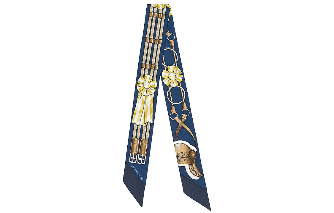 (Women) HERMES Twilly Silk Scarf Navy Blue Yellow for Women Party Style. H061526S-13 圖 2