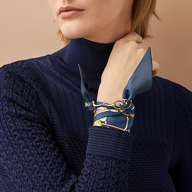 (Women) HERMES Twilly Silk Scarf Navy Blue Yellow for Women Party Style. H061526S-13 圖 3