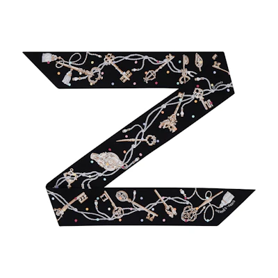 (Women) HERMES Twilly Silk Scarf Polka Dot Key Design Black for Women. H063871S-04