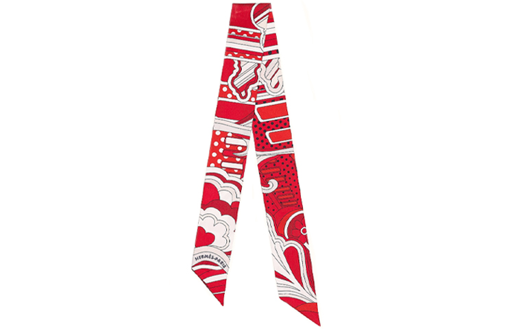 (Women) HERMES Twilly Silk Scarf Rainbow Faubourg Female Red H063331S-02 圖 2