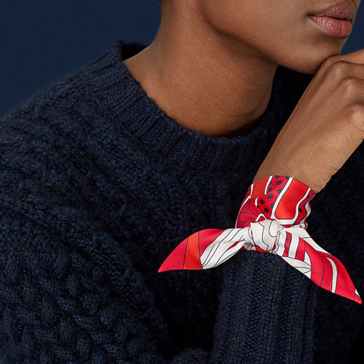 (Women) HERMES Twilly Silk Scarf Rainbow Faubourg Female Red H063331S-02 圖 3