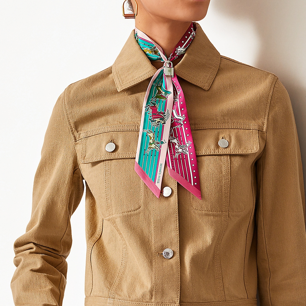 (Women) HERMES Twilly Silk Scarf Ribbon, Duck Green & Pink () H063587S-03 圖 3