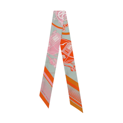 (Women) HERMES Twilly Silk Scarf Ribbon Ex-Libris Orange H063791S-06