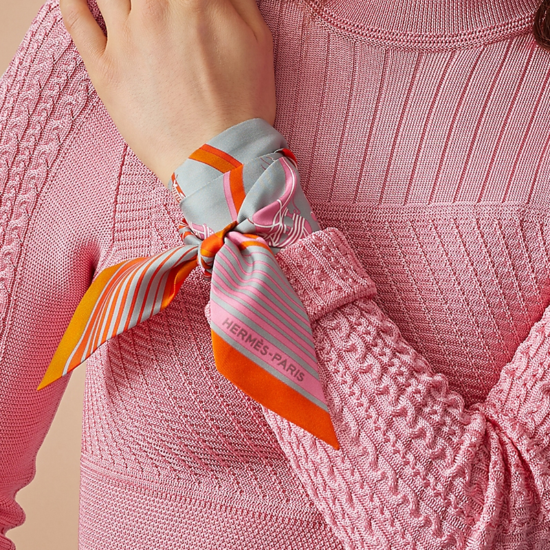 (Women) HERMES Twilly Silk Scarf Ribbon Ex-Libris Orange H063791S-06 圖 3