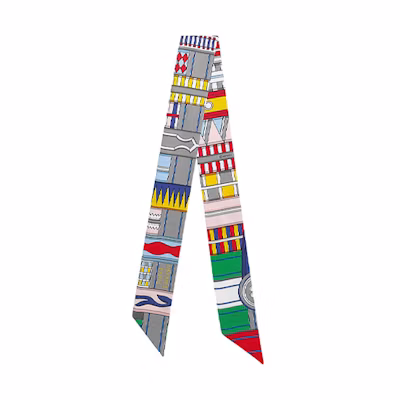 (Women) HERMES Twilly Silk Scarf Ribbon for Women - Green Circular Design H063516S-01