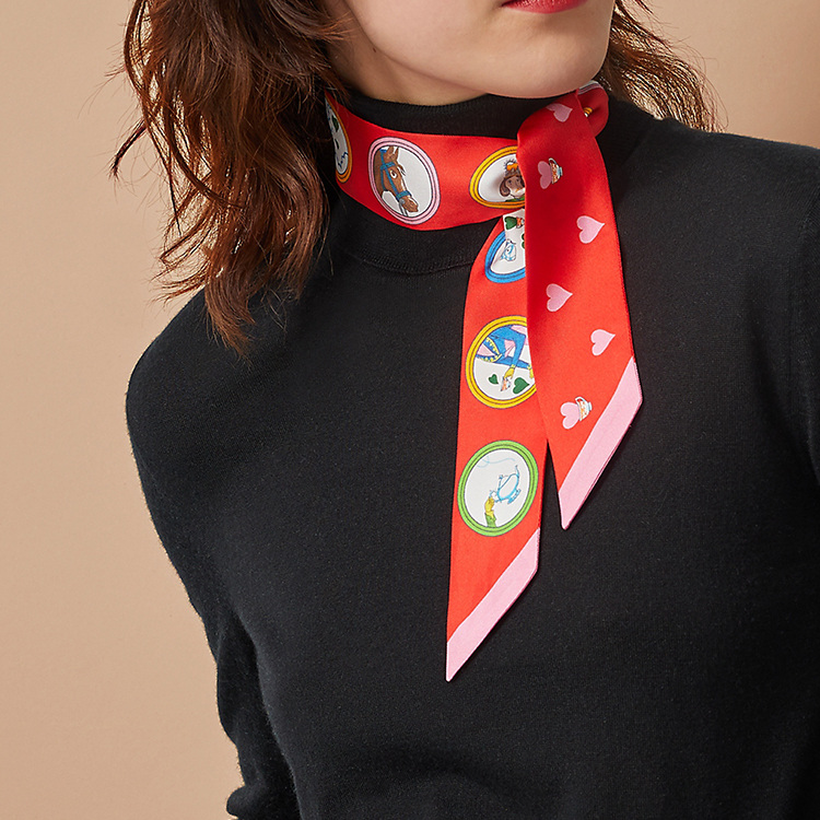 (Women) HERMES Twilly Silk Scarf Ribbon for Women - Red Afternoon Tea Theme. H063782S-16 圖 3