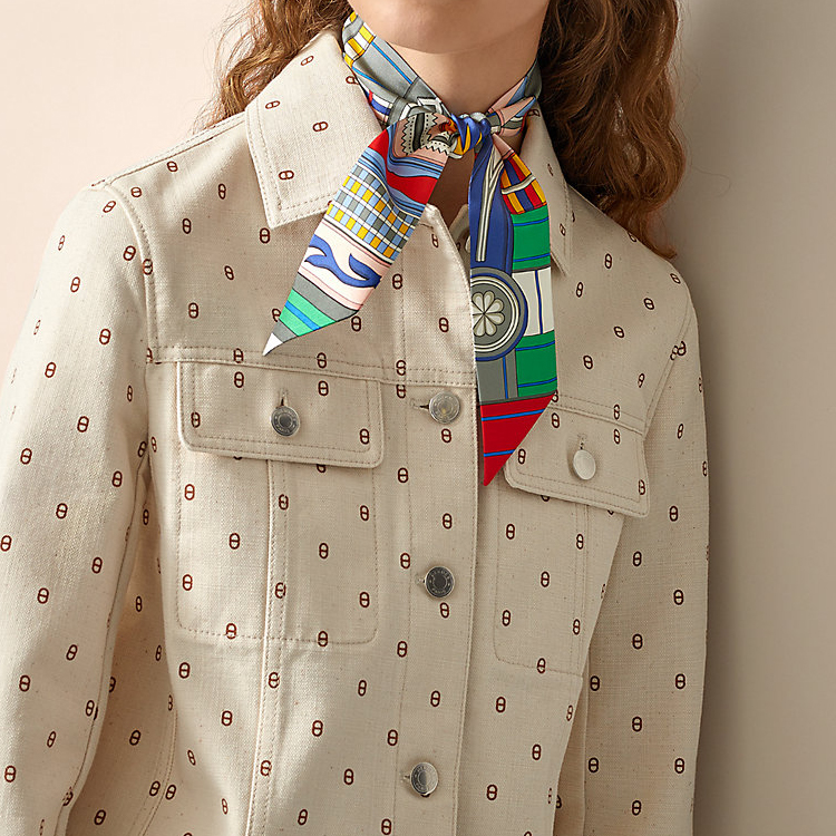 (Women) HERMES Twilly Silk Scarf Ribbon for Women - Green Circular Design H063516S-01 圖 3