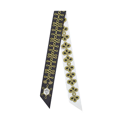 (Women) HERMES Twilly Silk Scarf Women - Black White Gold Design H063698S-01