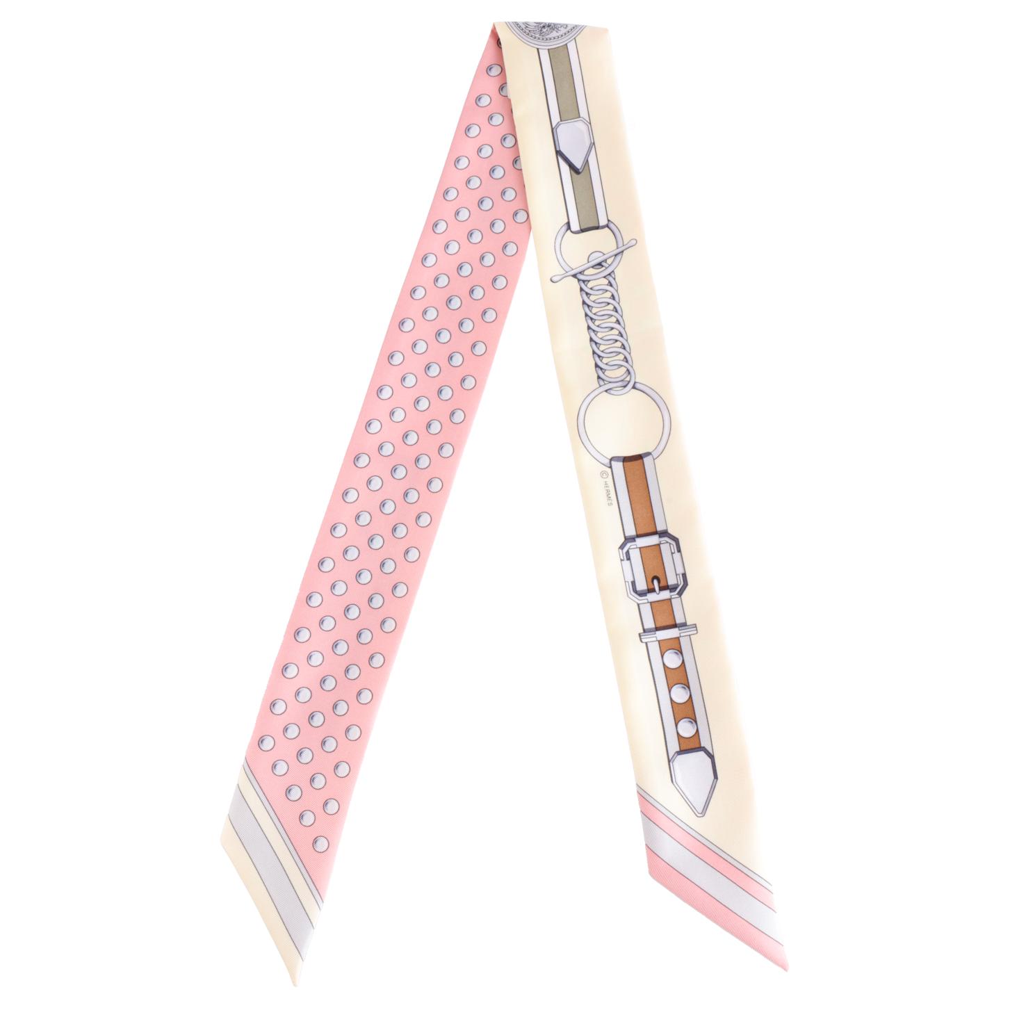 (Women) HERMES Twilly Silk Scarf Women Pink Rose Celebration Edition. H063778S-19