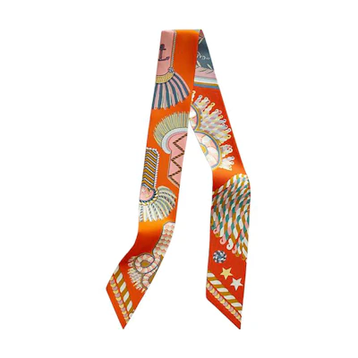 (Women) HERMES Twilly Star Pattern Silk Scarf for Women - Orange H063983S12