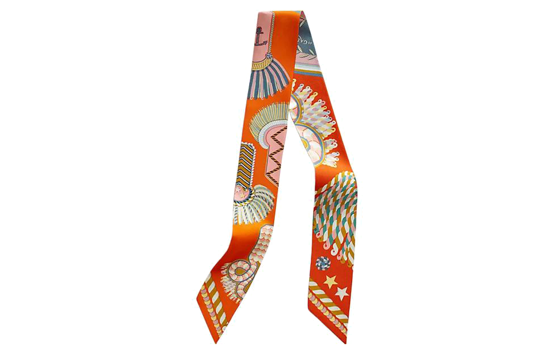 (Women) HERMES Twilly Star Pattern Silk Scarf for Women - Orange H063983S12 圖 2