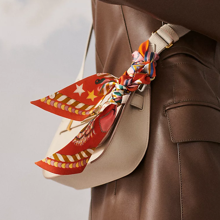 (Women) HERMES Twilly Star Pattern Silk Scarf for Women - Orange H063983S12 圖 3