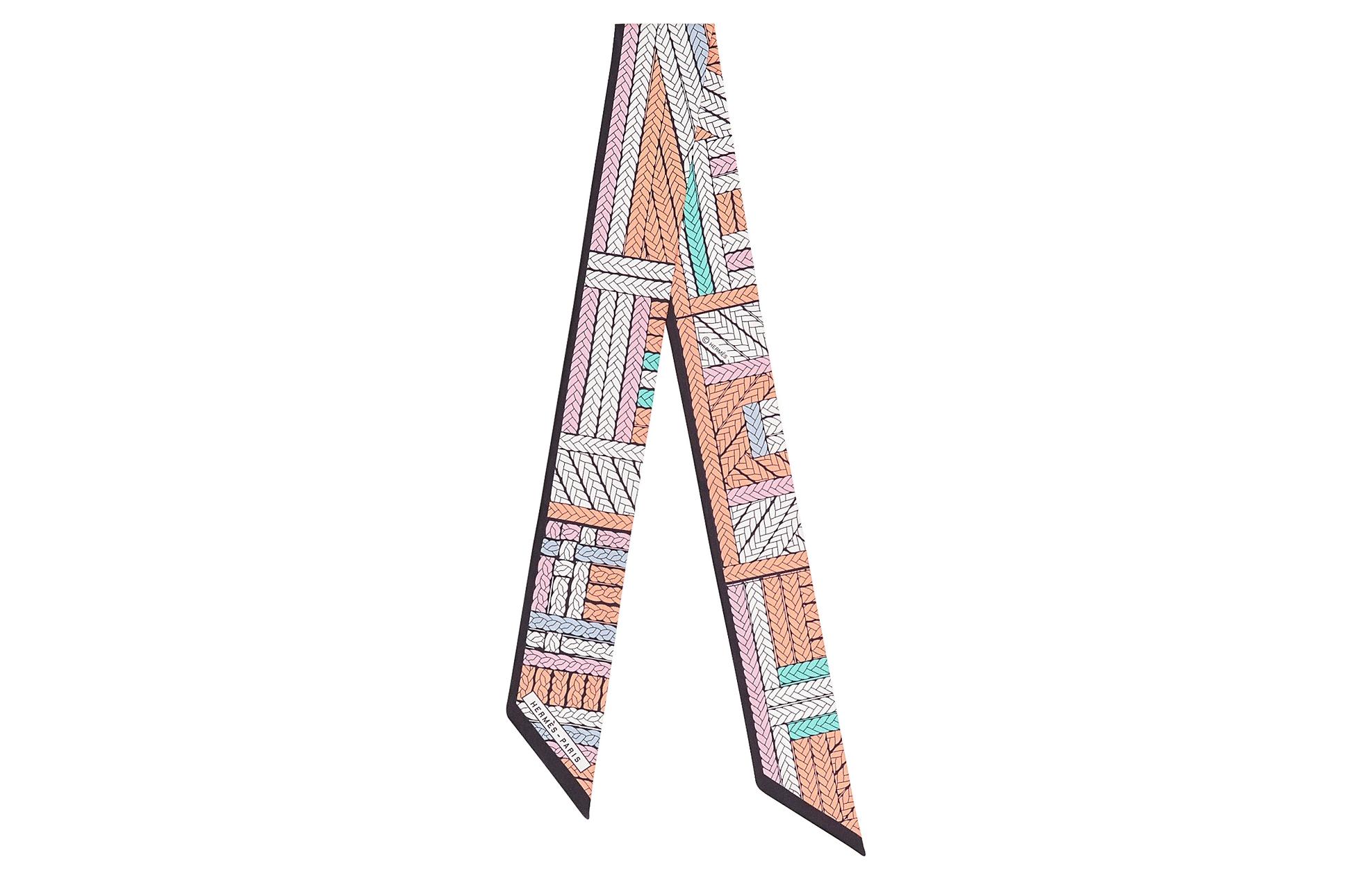 (Women) HERMES Twilly Tresses H Scarf White/Brown  Silk Scarf. H063847S 12 圖 2