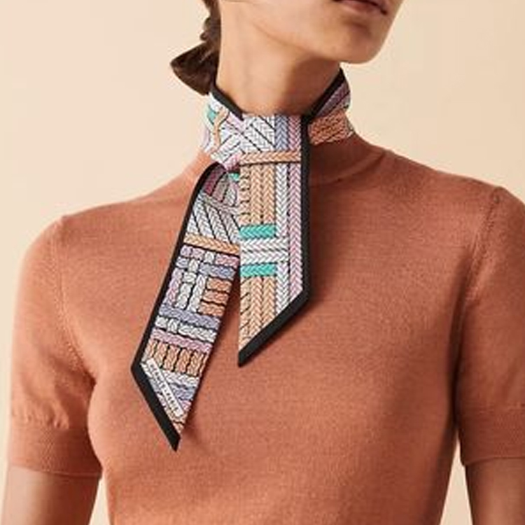 (Women) HERMES Twilly Tresses H Scarf White/Brown  Silk Scarf. H063847S 12 圖 3