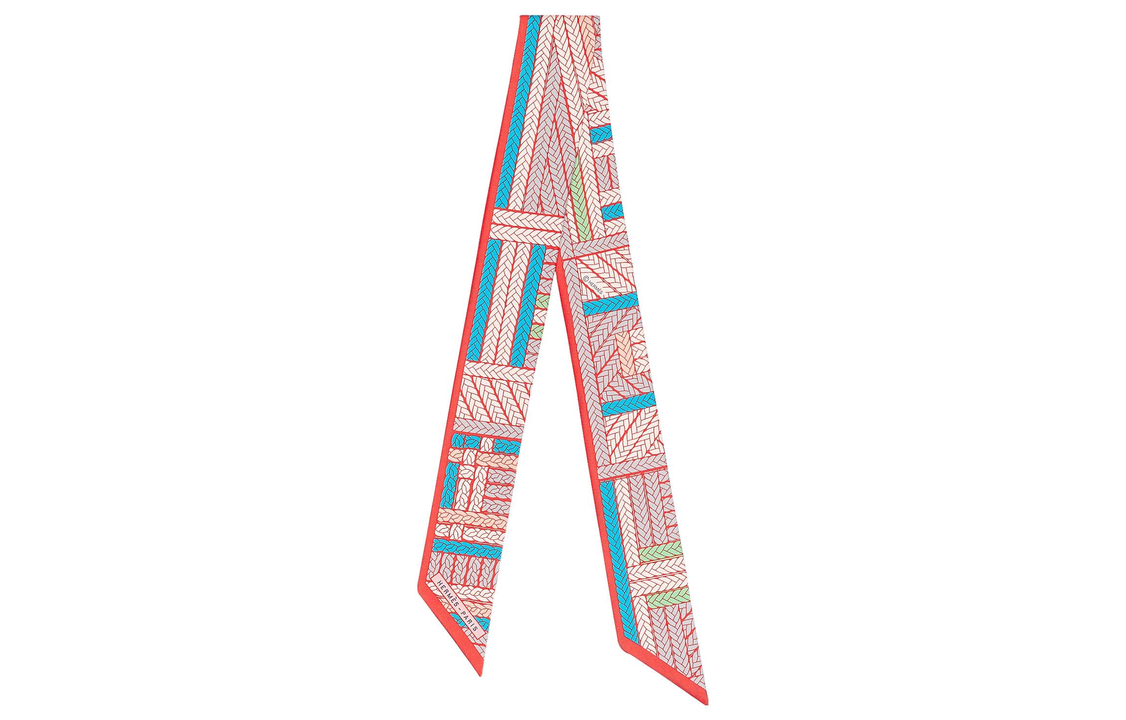 (Women) HERMES Twilly Tresses H Scarf Women Fresh Blue/Pomegranate Red Silk H063847S-01 圖 2