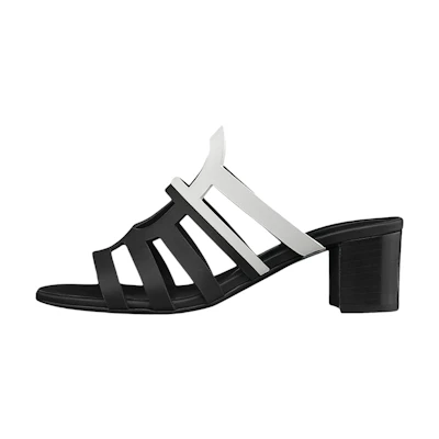 (W) HERMES Two-Tone Calfskin High Heel Sandals 'Black'