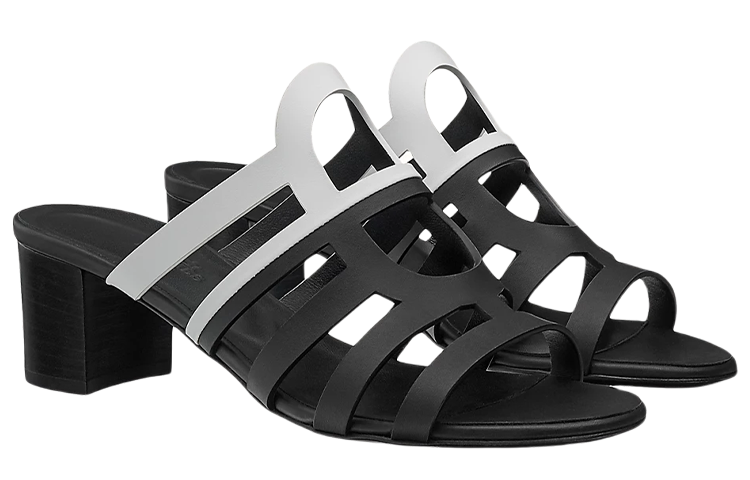 Order (W) 爱马仕黑色双色小牛皮高跟凉鞋 H211210Z-01