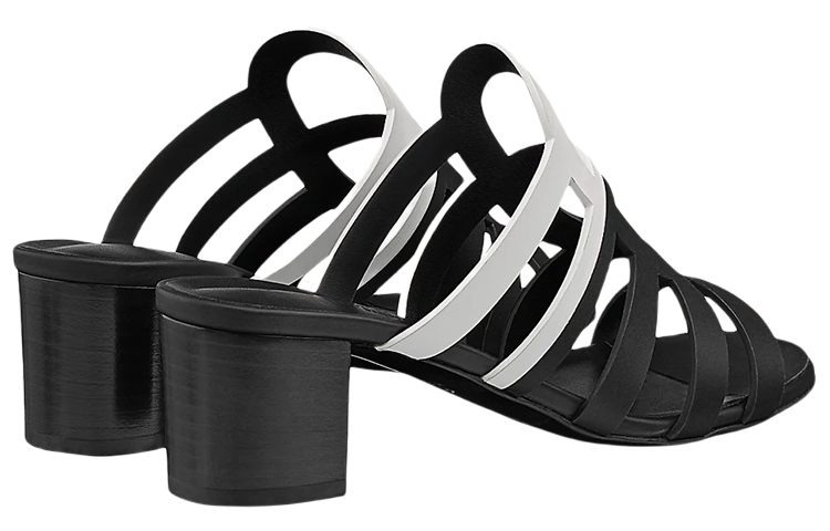 Lookbook (W) 爱马仕黑色双色小牛皮高跟凉鞋 H211210Z-01