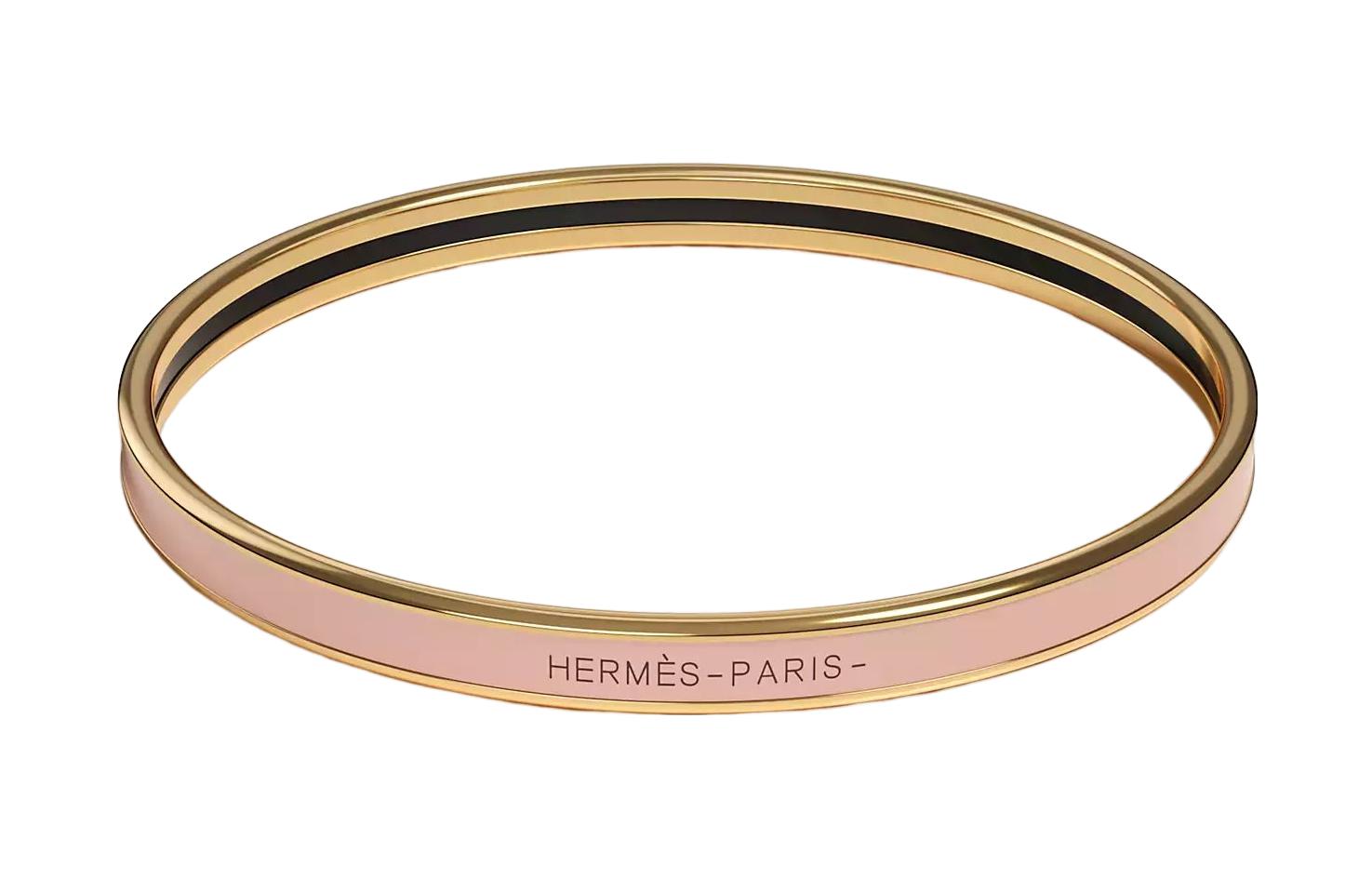 (Women) HERMES Uni Bangle Rose Candeur Narrow Enamel Bracelet Women Gold/Pink. H240001F 1Z70