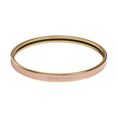 (Women) HERMES Uni Bangle Rose Candeur Narrow Enamel Bracelet Women Gold/Pink. H240001F 1Z70