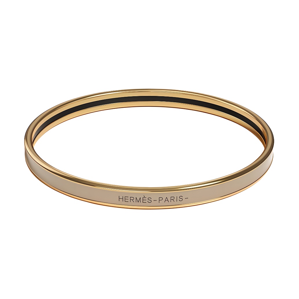 (Women) HERMES Uni Enamel Bracelet with Gold-Plated Hardware in Elephant Grey for Women. H240001F19
