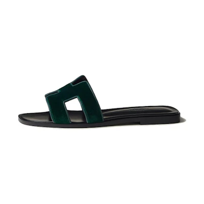 (W) HERMES Velvet 'Lightweight Versatile Green Slides'