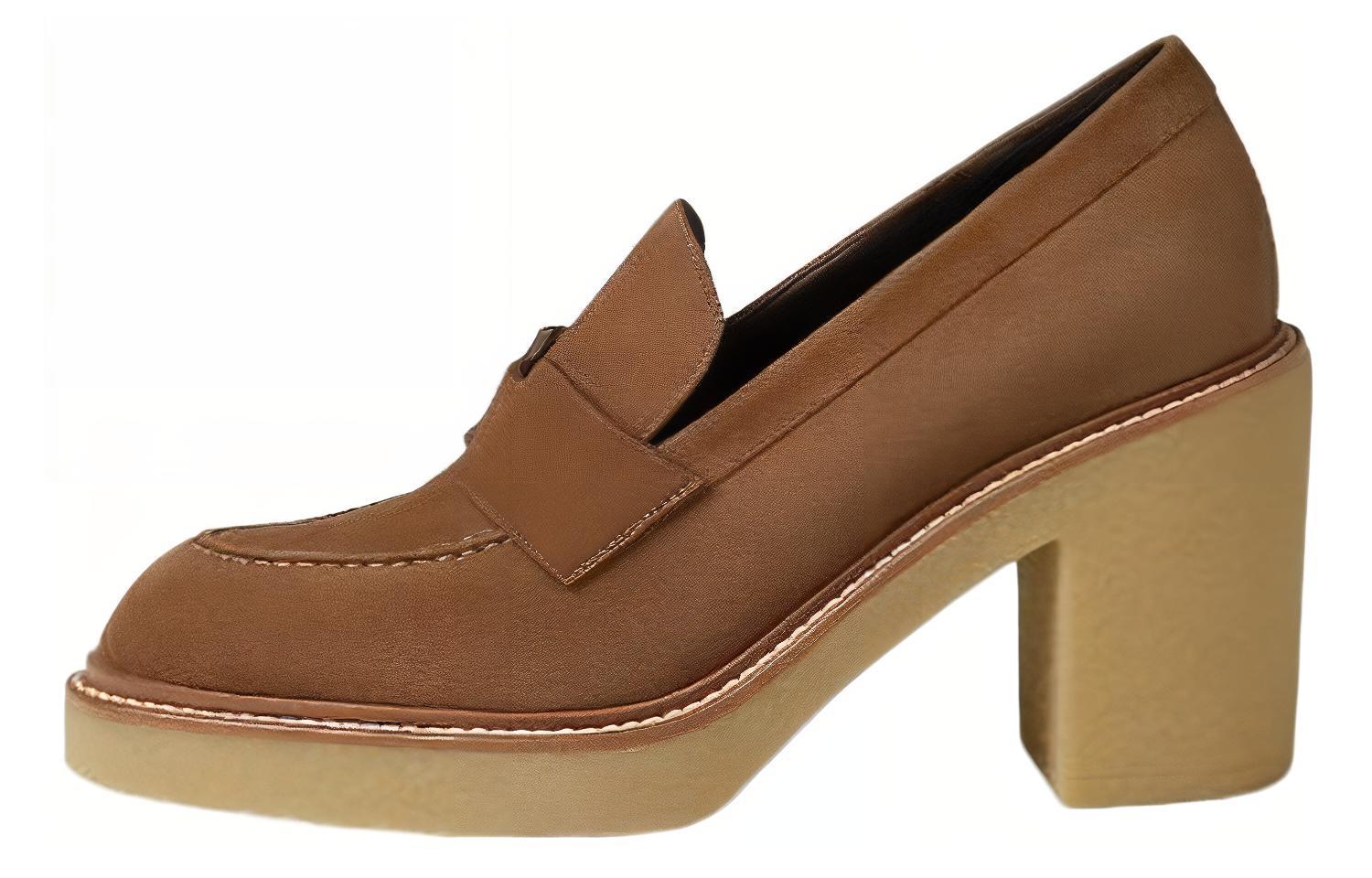 Buy (W) HERMES Velvet Comfort Tumit Tinggi 7cm 'Elegan Tumit Blok Coklat' H212053Z-E5