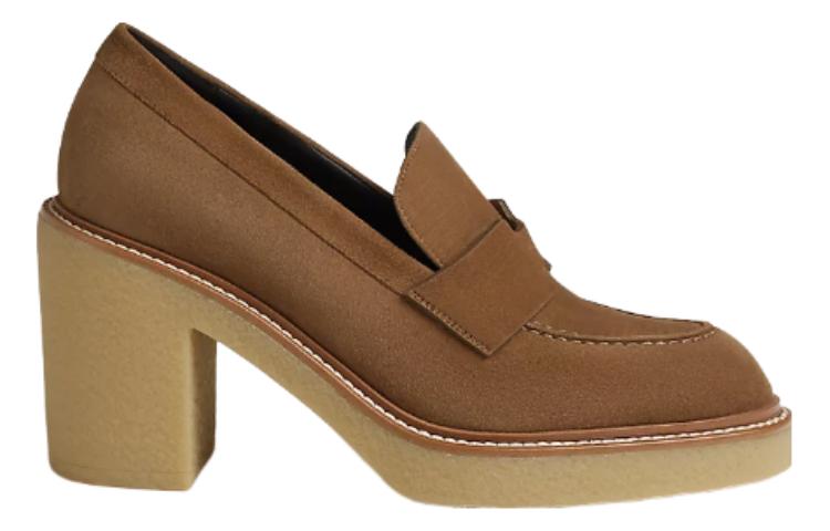 Order (W) HERMES Velvet Comfort Tumit Tinggi 7cm 'Elegan Tumit Blok Coklat' H212053Z-E5