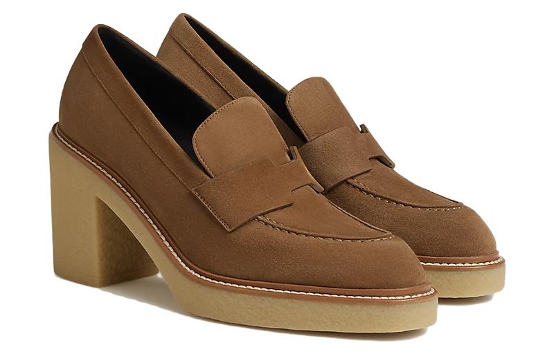 Lookbook (W) HERMES Velvet Comfort Tumit Tinggi 7cm 'Elegan Tumit Blok Coklat' H212053Z-E5