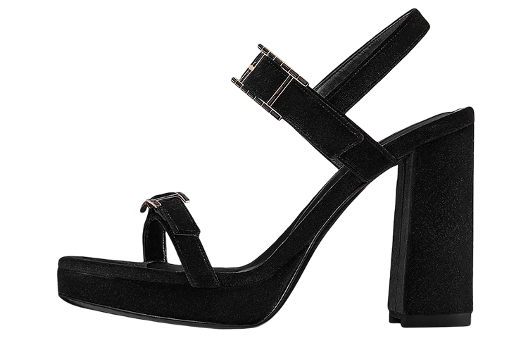 (W) HERMES Velvet Sandals 'Black'