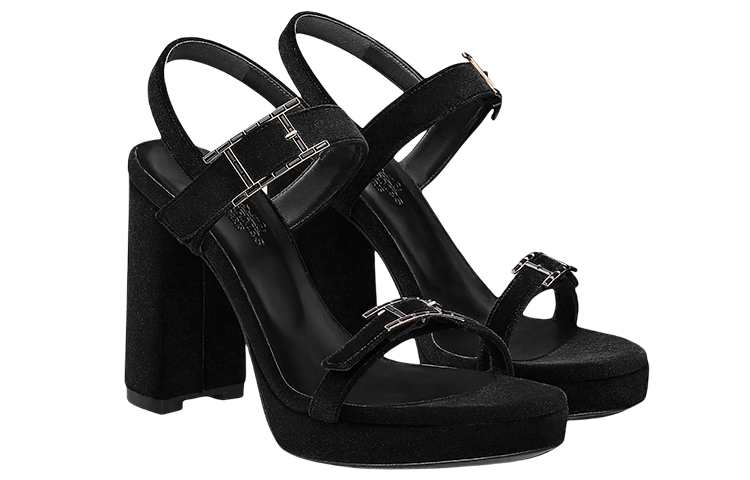 (W) HERMES Velvet Sandals 'Black' 圖 2
