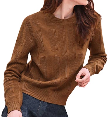 (Women) HERMES Voyage Smoke Brown Wool Knit Pullover Sweater H0H2616DDE5 Buy (Women) HERMES Voyage Smoke Brown Wool Knit Pullover Sweater H0H2616DDE5