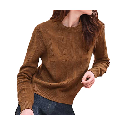(Women) HERMES Voyage Smoke Brown Wool Knit Pullover Sweater H0H2616DDE5