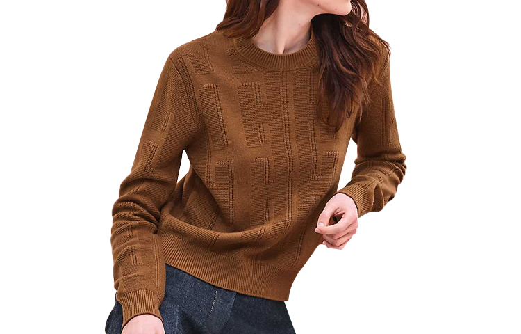 Order (Women) HERMES Voyage Smoke Brown Wool Knit Pullover Sweater H0H2616DDE5