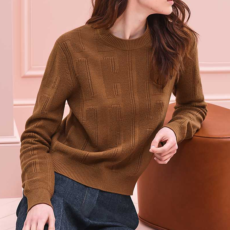 Lookbook (Women) HERMES Voyage Smoke Brown Wool Knit Pullover Sweater H0H2616DDE5