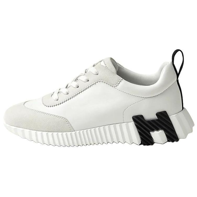 (Women) HERMES White Bouncing Calfskin Low-Top Casual Lace-Up Sneakers H242250Z 90