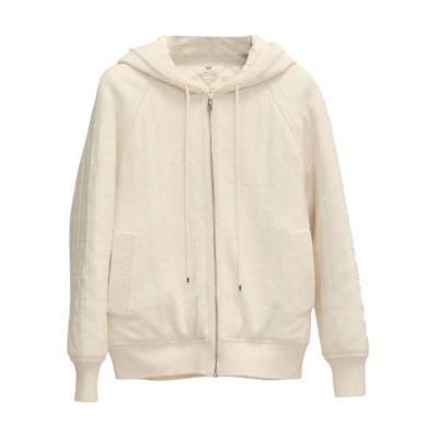 (Women) HERMES White Solid Zip-Up Hoodie Jacket Long Sleeve. H1H2102D691