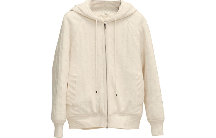 Order (W) エルメス ホワイト ソリッド ジップアップ フーディージャケット 長袖. H1H2102D691