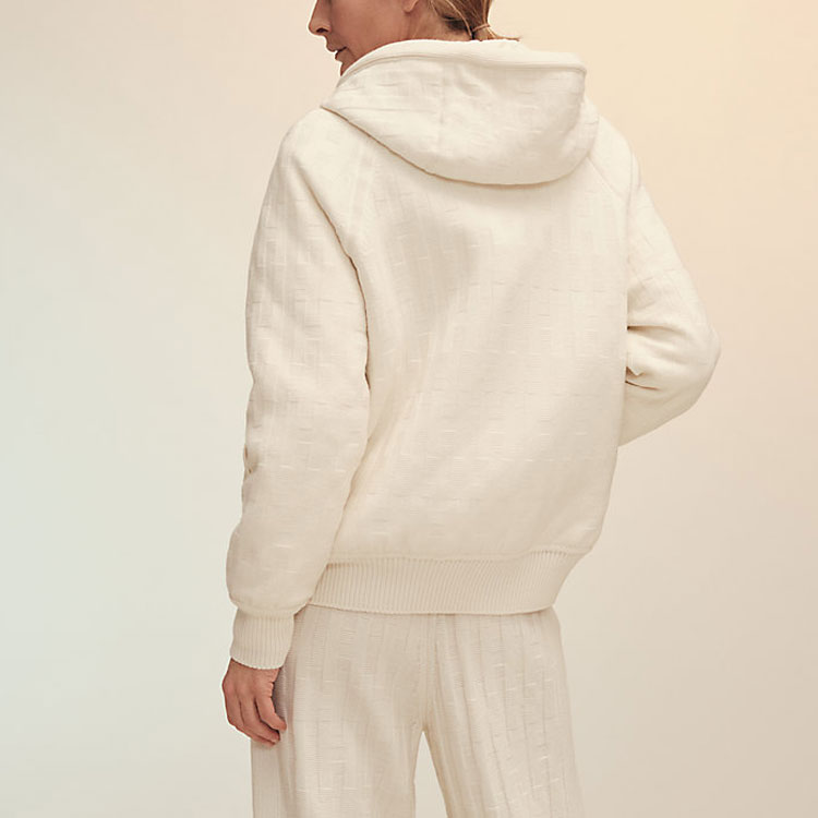 Shop (W) エルメス ホワイト ソリッド ジップアップ フーディージャケット 長袖. H1H2102D691