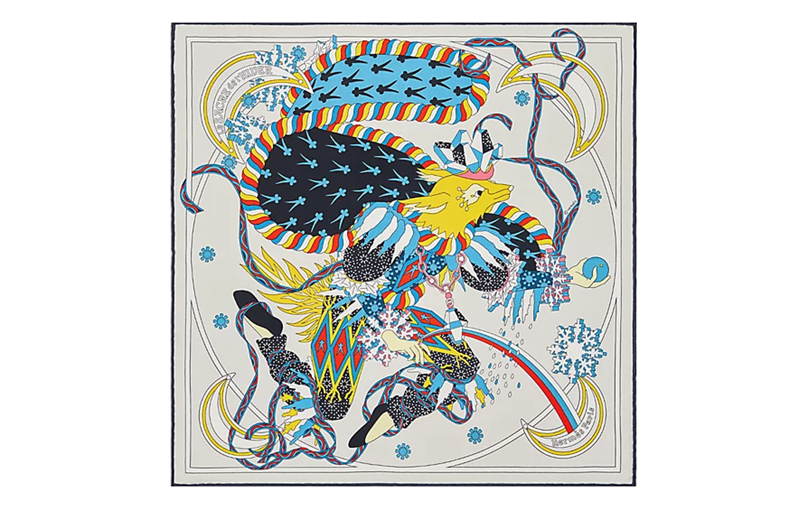(Women) HERMES Winter Festival Pattern Silk Scarf for Women - Grey H893925S 03